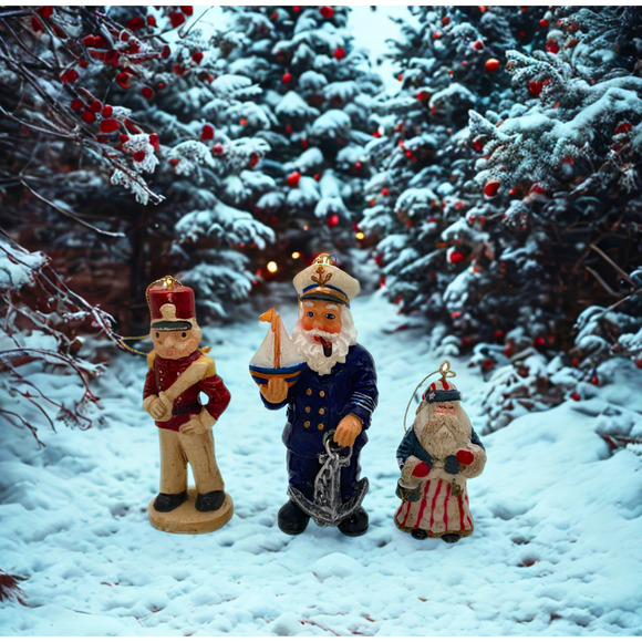 Kurt Adler Other - Kurt S Adler Wooden Toy Soldier Santa Captain Christmas Ornaments Lot Of 3